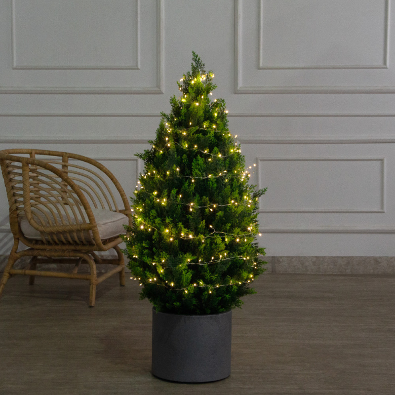 Т100/СВ03т/1460(Пр)(F) Туя искусственная конус  h100см с гирляндой Роса_1