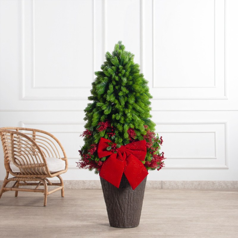 120/289-3(Пр)(Fix)(F0 Ель искусственная h120см с красным декором на основании_1