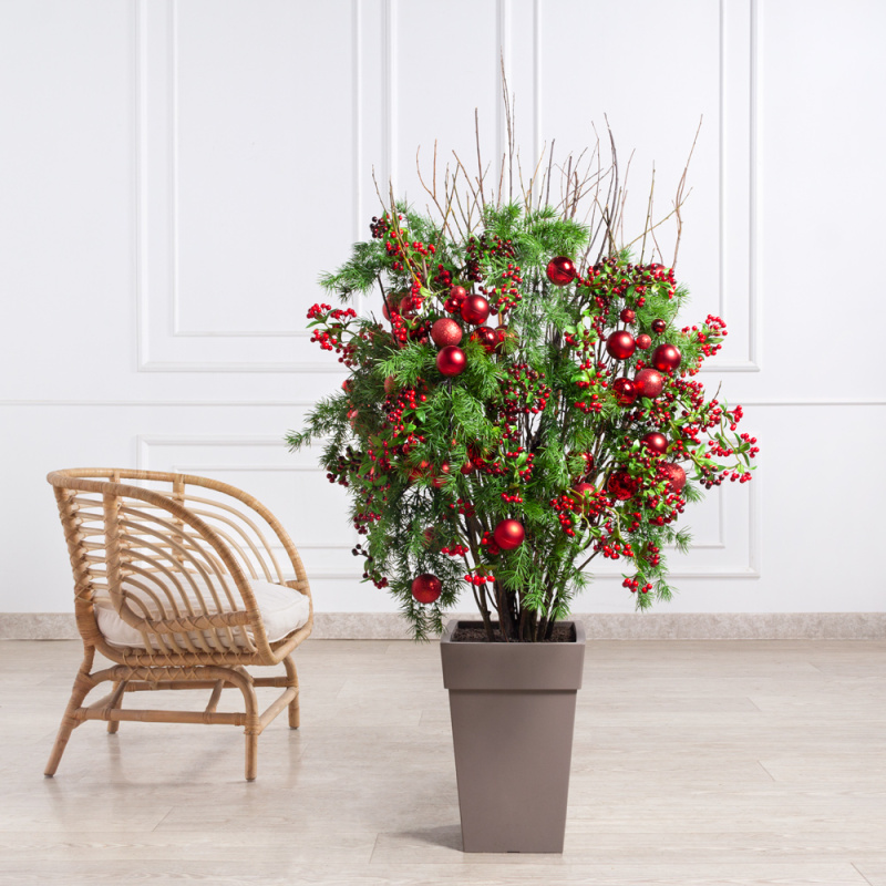 ДЛ148-2(F) Декор входной группы хвойный h100см на прутьях, красная