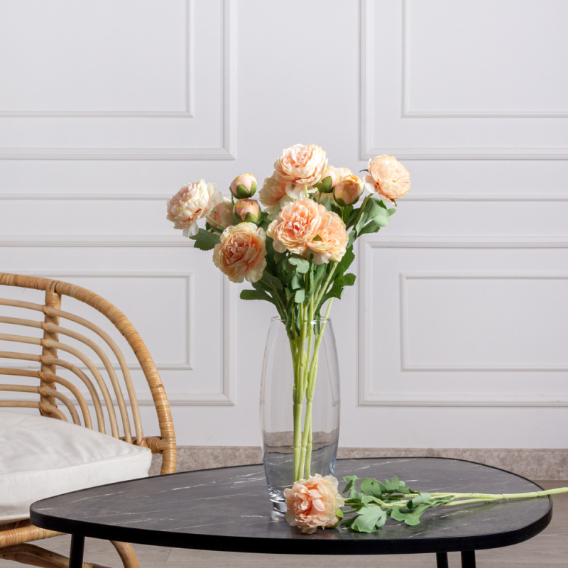 7141А/9149-09/13(F) Ранункулюс искусственный h50см, персик, 2головы, 1бутон
