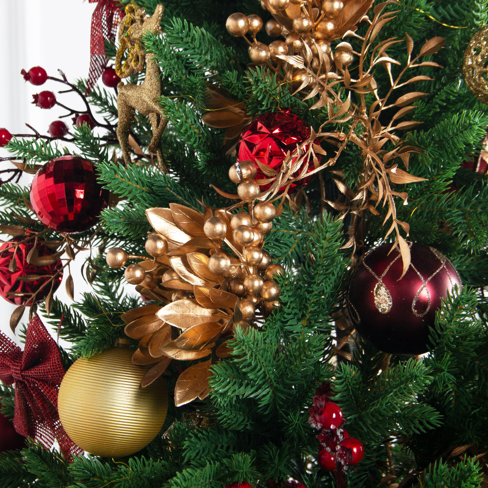 240/538(з)(F) Ель  искусственная  h240 см с украшениями бордовое, золото_4