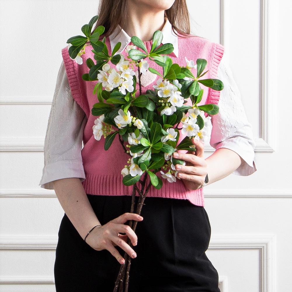 7141А/0287-0344/23(F) Ветка яблони искусственная h74см(4 соцветия) белая_5