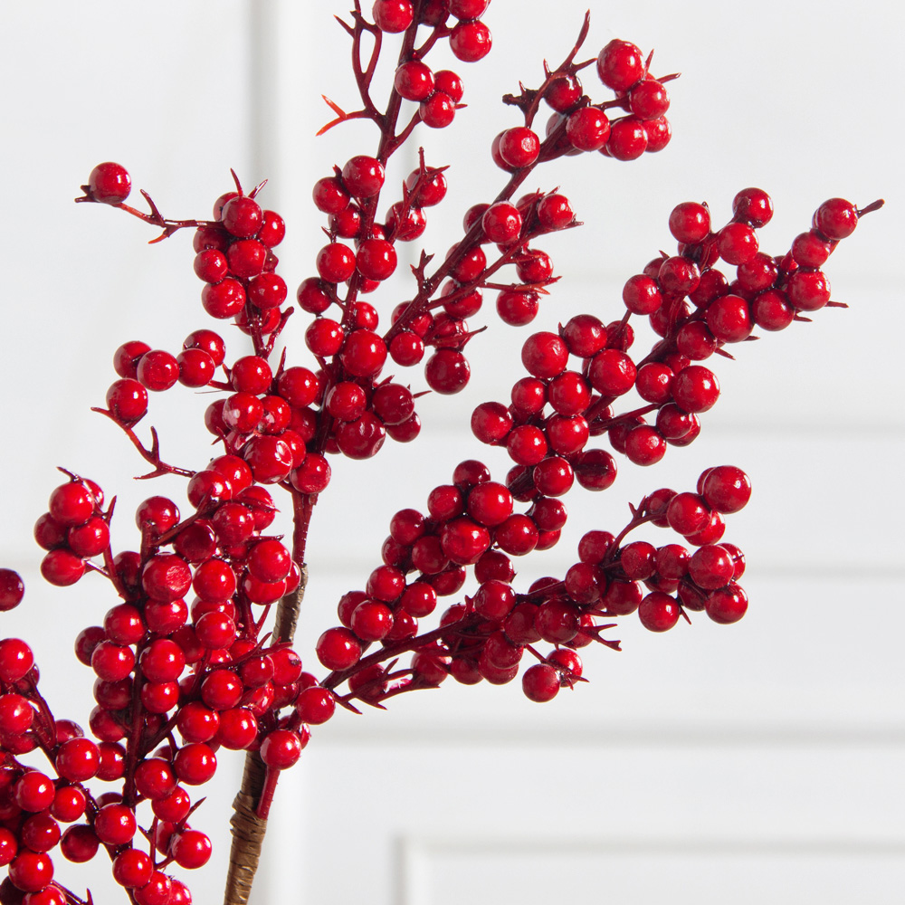 736А/9271-0029(F) Ветка с красными ягодами h53см(30+23см) 3 ветки_4