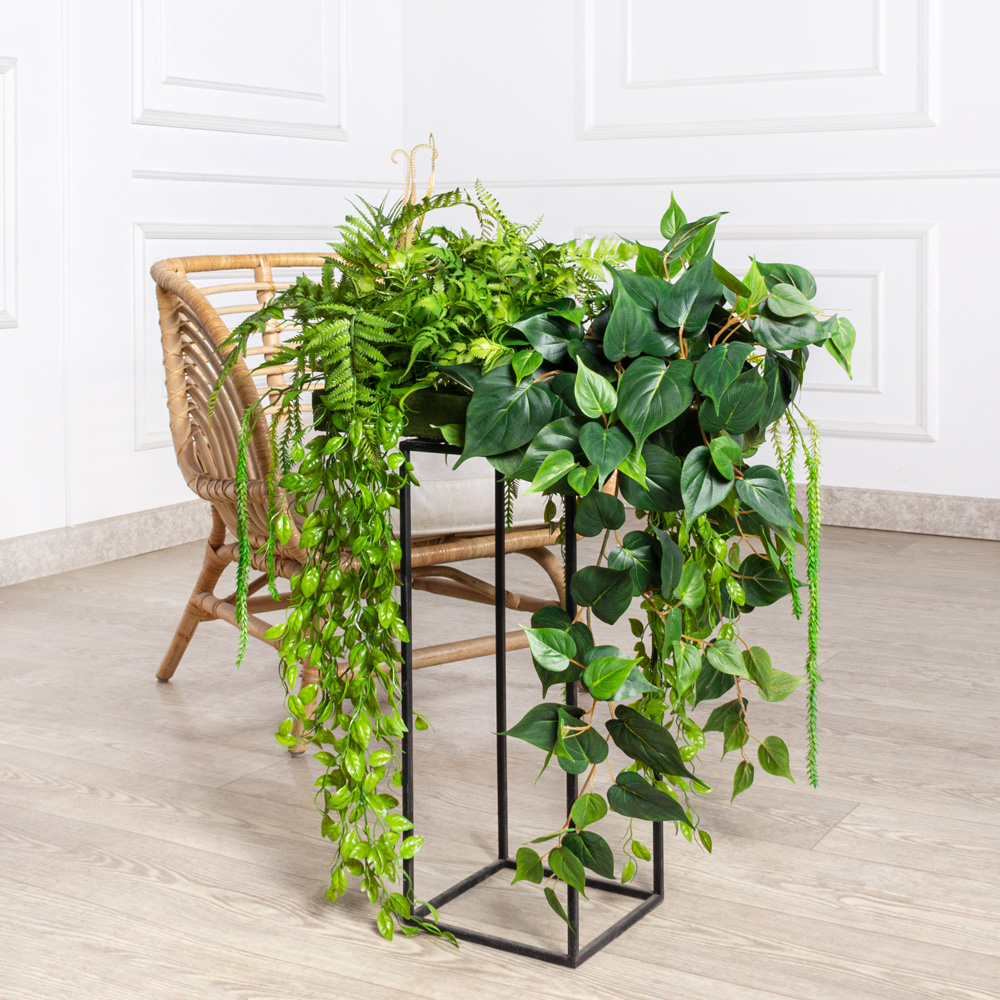 ВМ15/4(з)(F) Папоротники искусственные со сциндапсусом на вставке 50х15х5см_1