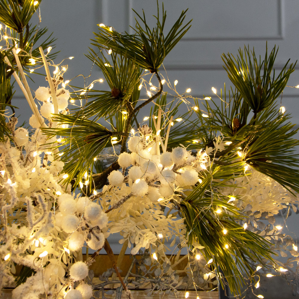 К566/СВ03т(Пр)(F) Композиция искусственная НГ с гирляндой Роса на основании, бело-голубая_5