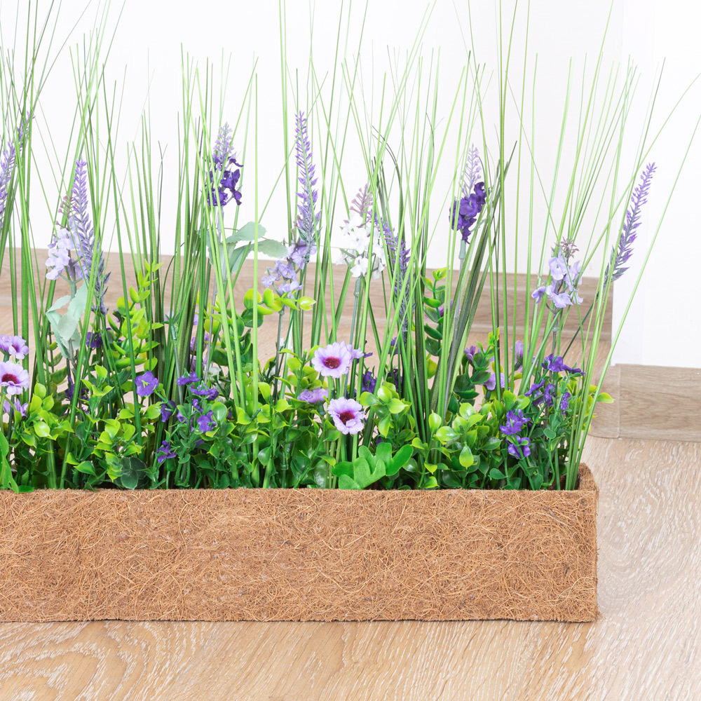 Б007-2/70-10(F) Лаванда искусственная h30см в кокосовом боксе 87,5х8х8см (бордюр), сиреневый_4