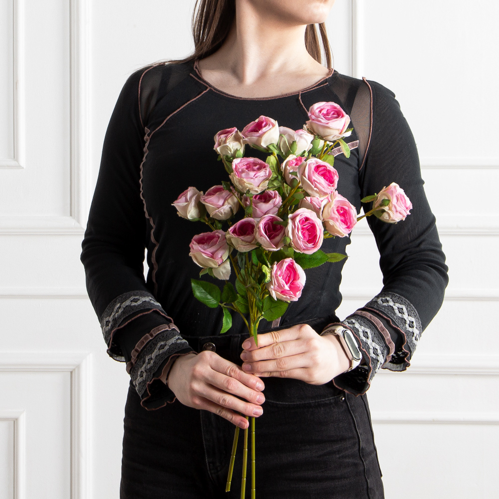 7141А/9122-0350/1(F) Роза кустовая искусственная h55см 7голов,розовая_5