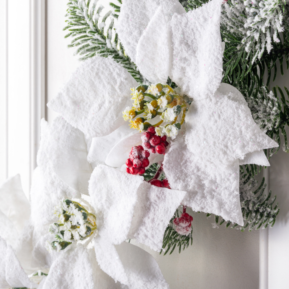 736/9271-09 Композиция НГ заснеженная с белой пуансетией L78см_2