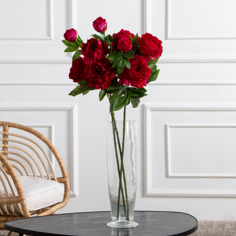 7141А/9122-0346/11(F) Пион искусственный h77см 2головы 1бутон,бордовый_1