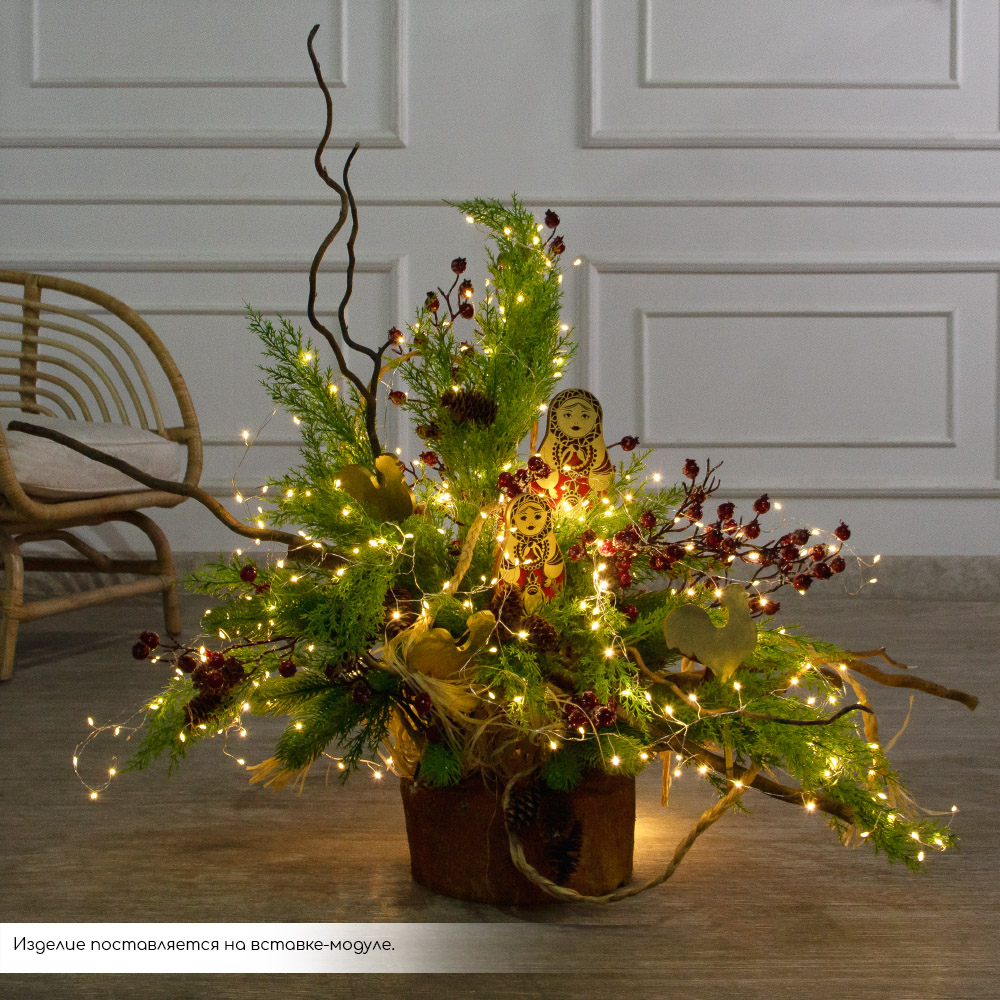 К567/СВ03т(Пр)(F) Композиция искусственная НГ интерьерная в русском стиле с гир.Роса, на основании_2