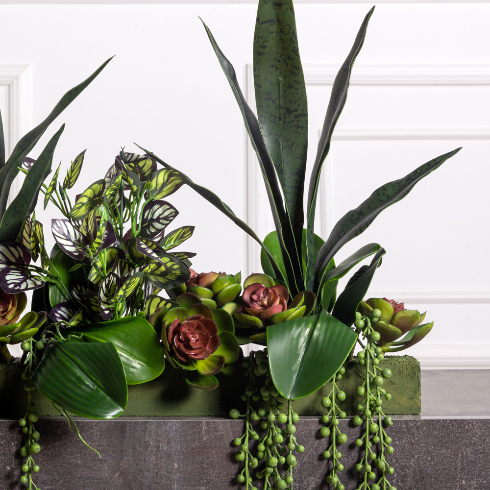 ВМ84(з)(Пр)(F) Композиция искусственная Микс с Сансевиерией на вставке 85х5х5см_2