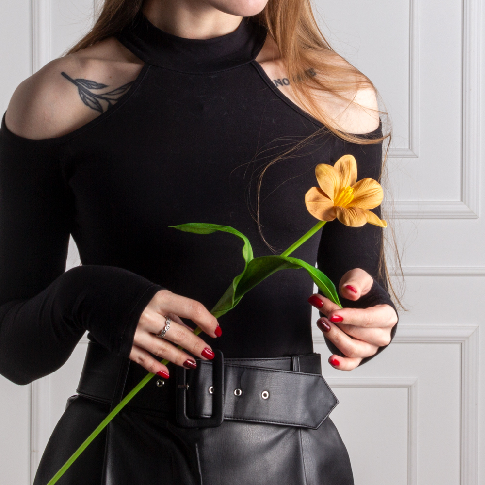 7141А/0443-02/24Р Тюльпан распустившийся искусственный d8см, h50см, бежевый_3