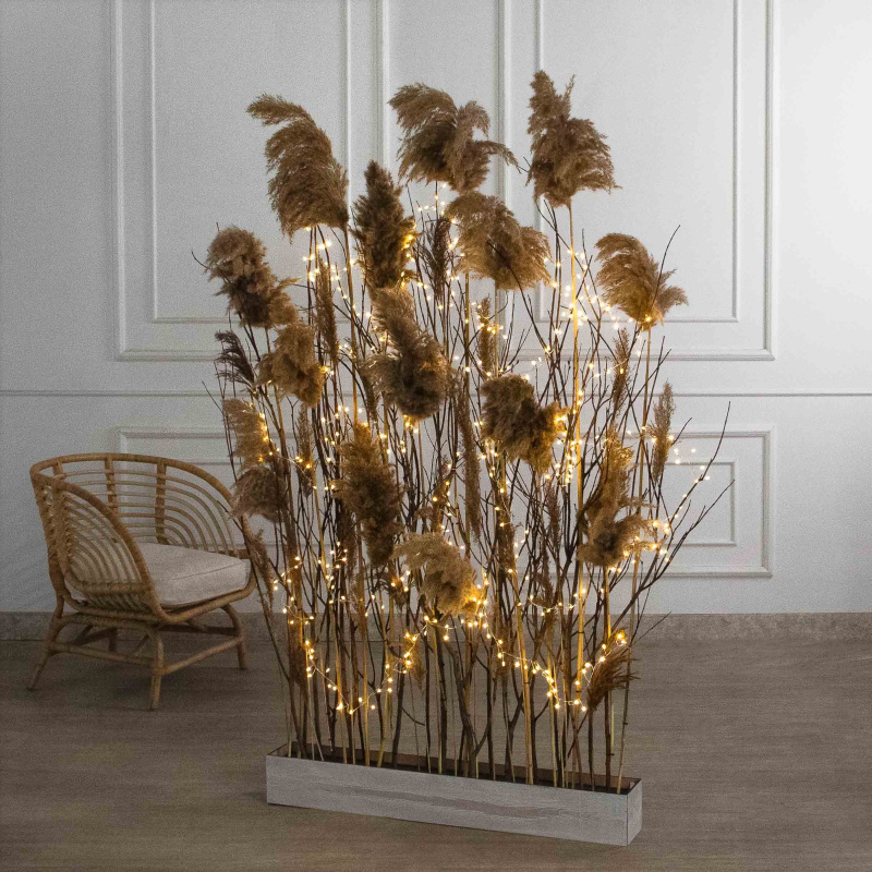 К552/СВ03(Пр)(F) Композиция искусственная с камышом и гирляндой Роса на основании_1