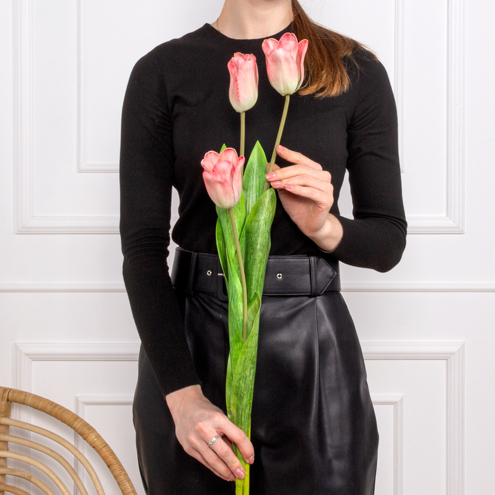 7141А/0471-01/11Р Тюльпан искусственный h70см, бело-бордовый (латекс) _3