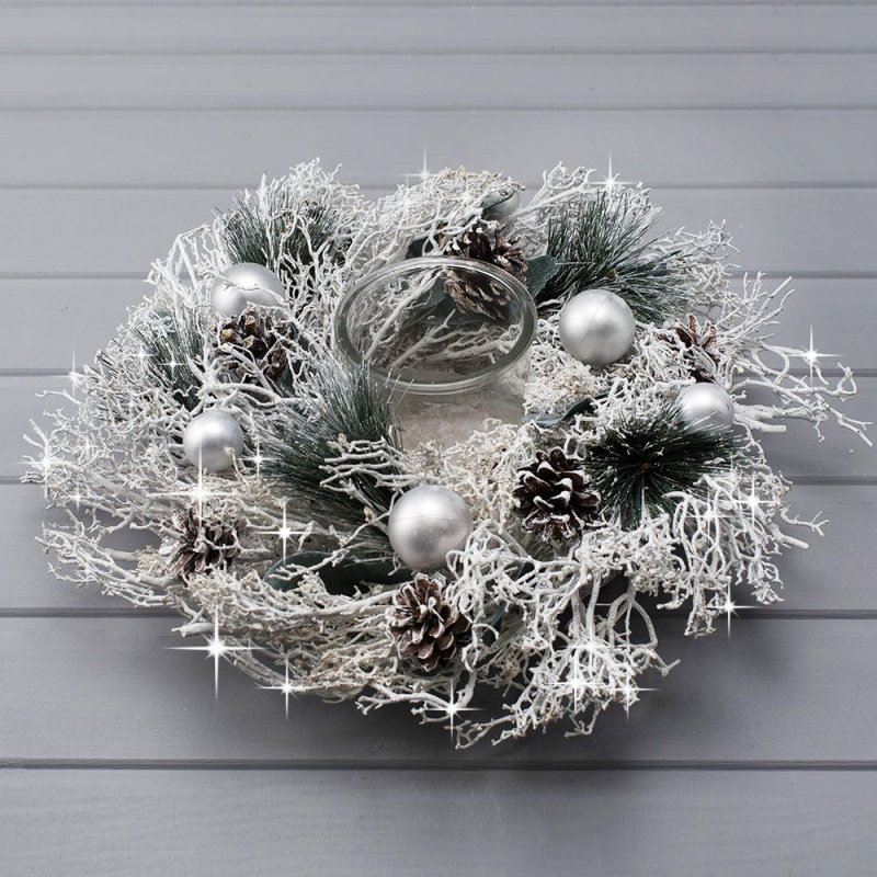 743/01511(Sale) MQ венок из веток с листьями и подсвечником 41см (4)