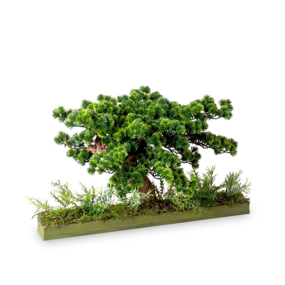 БС040/2К-1(з) Бонсай искусственный Сосна h40см, d кроны 40х65см на основании 71х10см_1