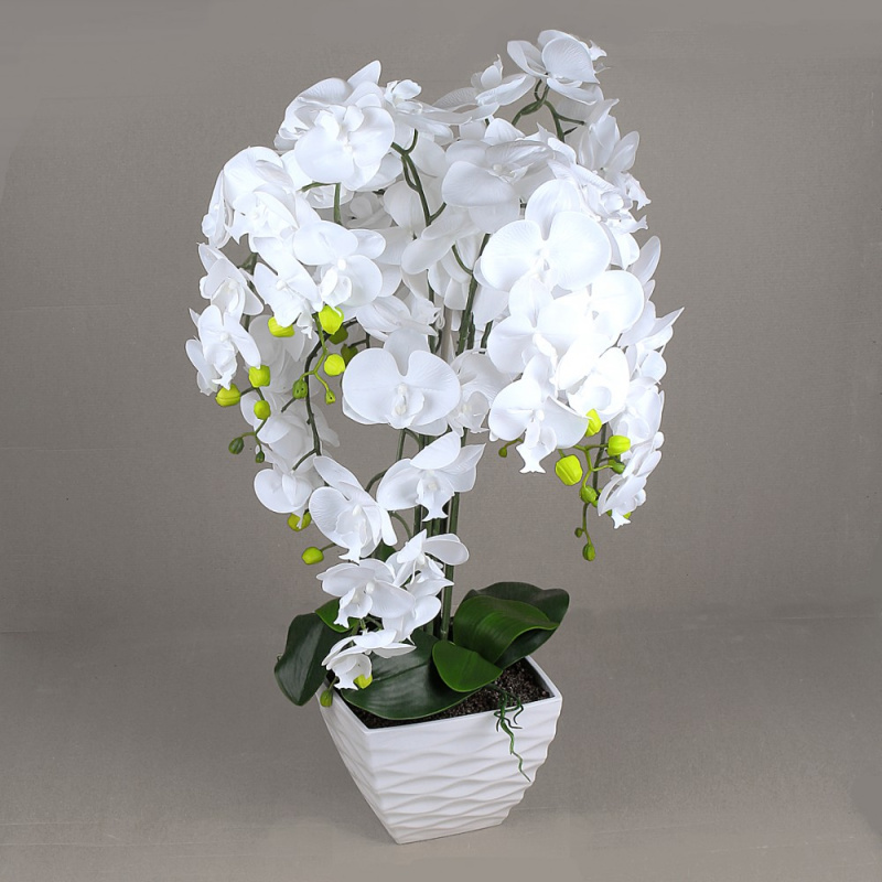 ЦК80*9/33-1(Promo) Орхидея Фаленопсис h-80см латекс в интер. кашпо d-17см(белая) 9 цветов