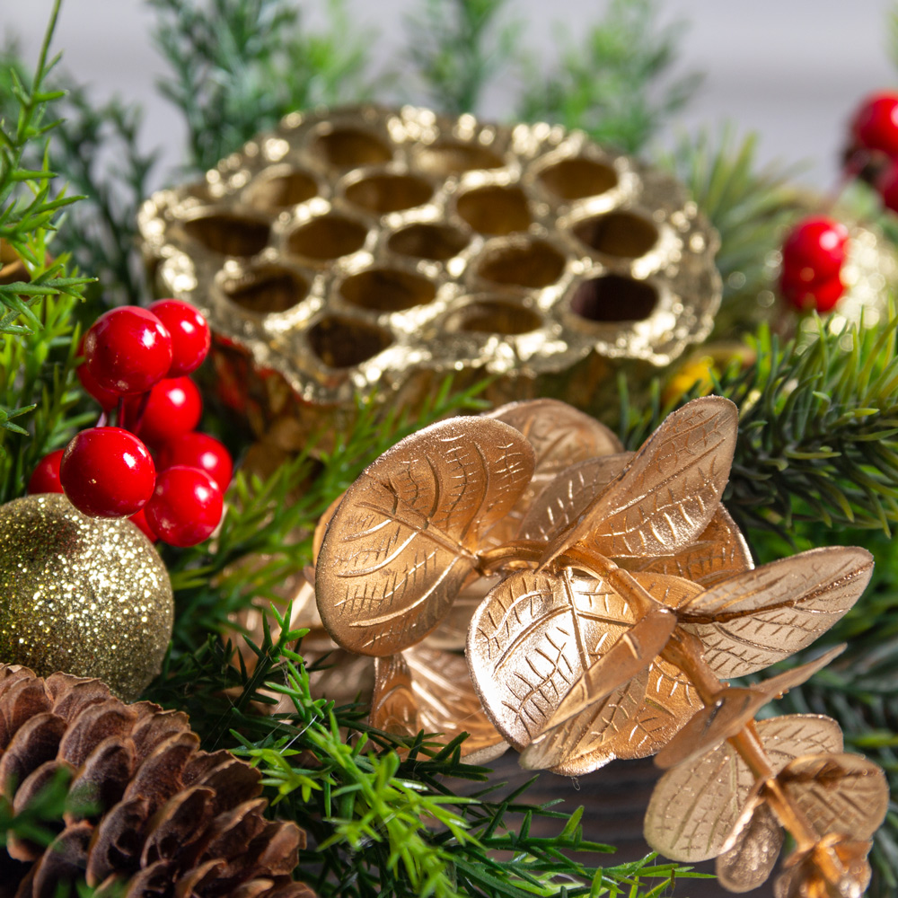 КНг61(Пр)(F) Композиция искусственная НГ в ящике 40х9хh8см, золото_4