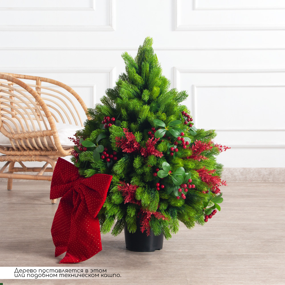 080/289-2(Пр)(Fix)(F) Ель искусственная h80см с красным декором на основании_2