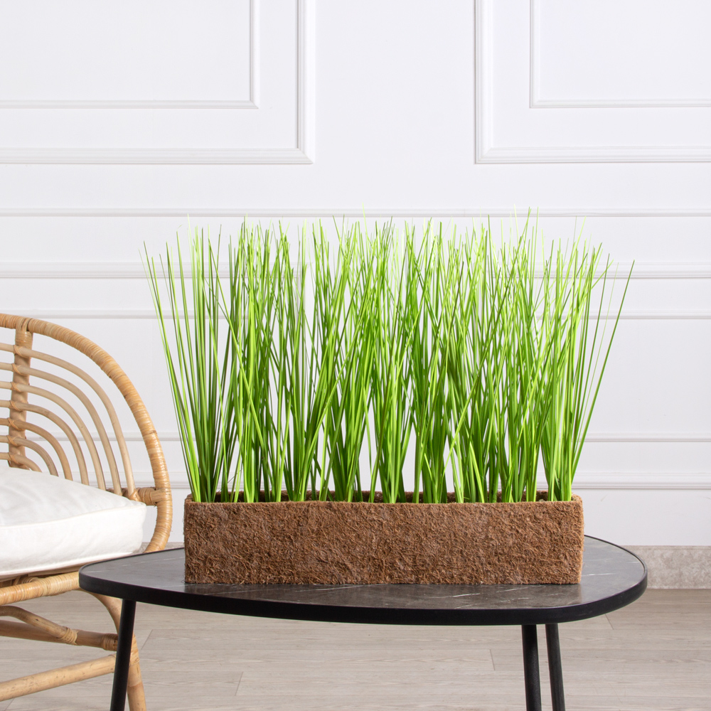 Т0099(F) Трава искусственная h28см в кокосовом боксе 50х10х10см, зеленая_1
