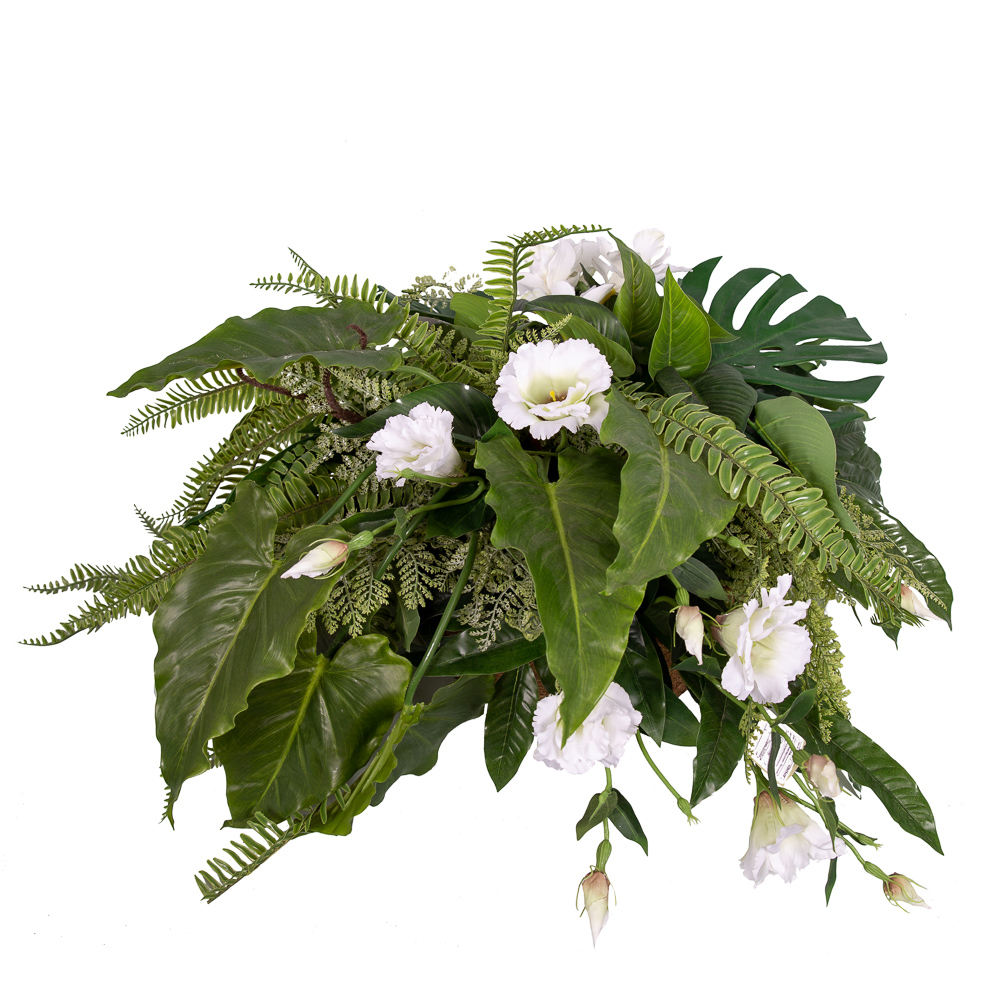 К348 Композиция цветочная h25см (латекс) в круглом кокосовом боксе d30h10_3