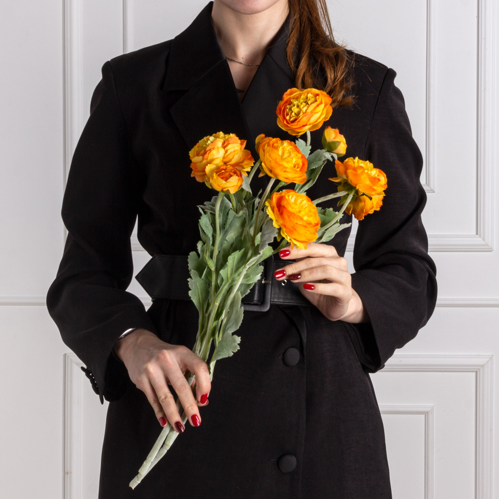 7141А/0443-17/18Р Ранункулюс искусственный 2 головы, 1 бутон h50см, оранж._4