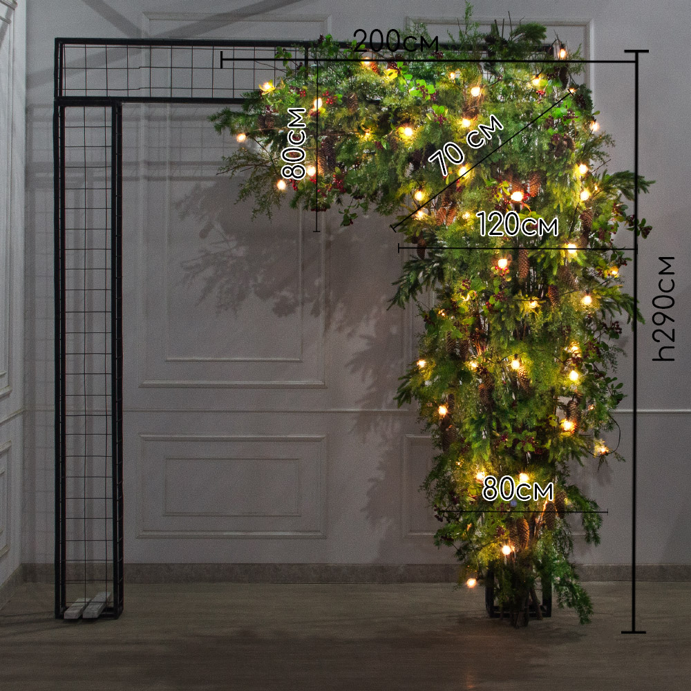 ДЛ183/СВ04(Пр)(Fix)(F)Декор вход.груп. хвойный с ягодами h290см н/прутьях, прист.с ретро-гирляндой_2