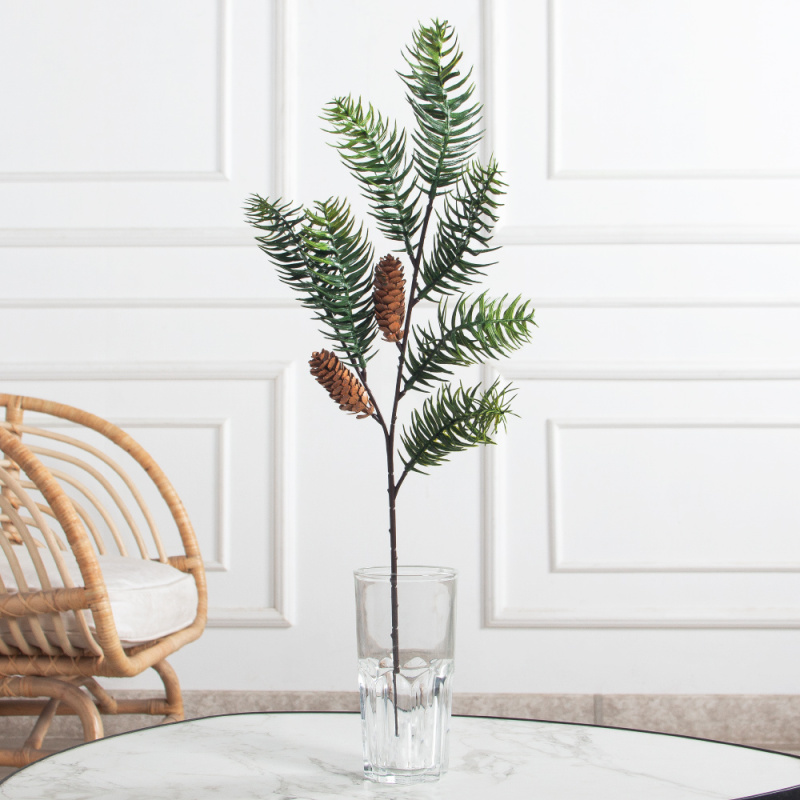 736А/9271-0055(F) Ветка еловая с шишками h48см(40+18см) 7частей,2шишки_1