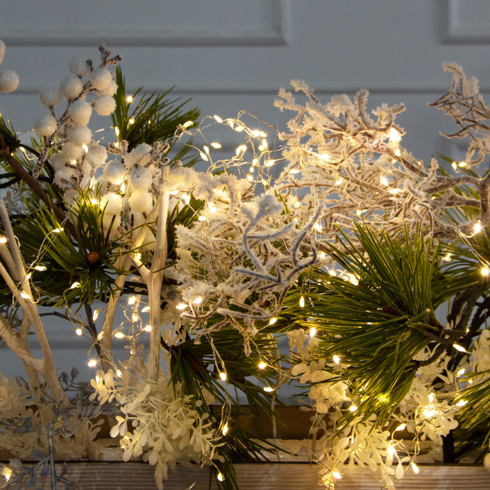 К566/СВ03т(Пр)(F) Композиция искусственная НГ с гирляндой Роса на основании, бело-голубая_3