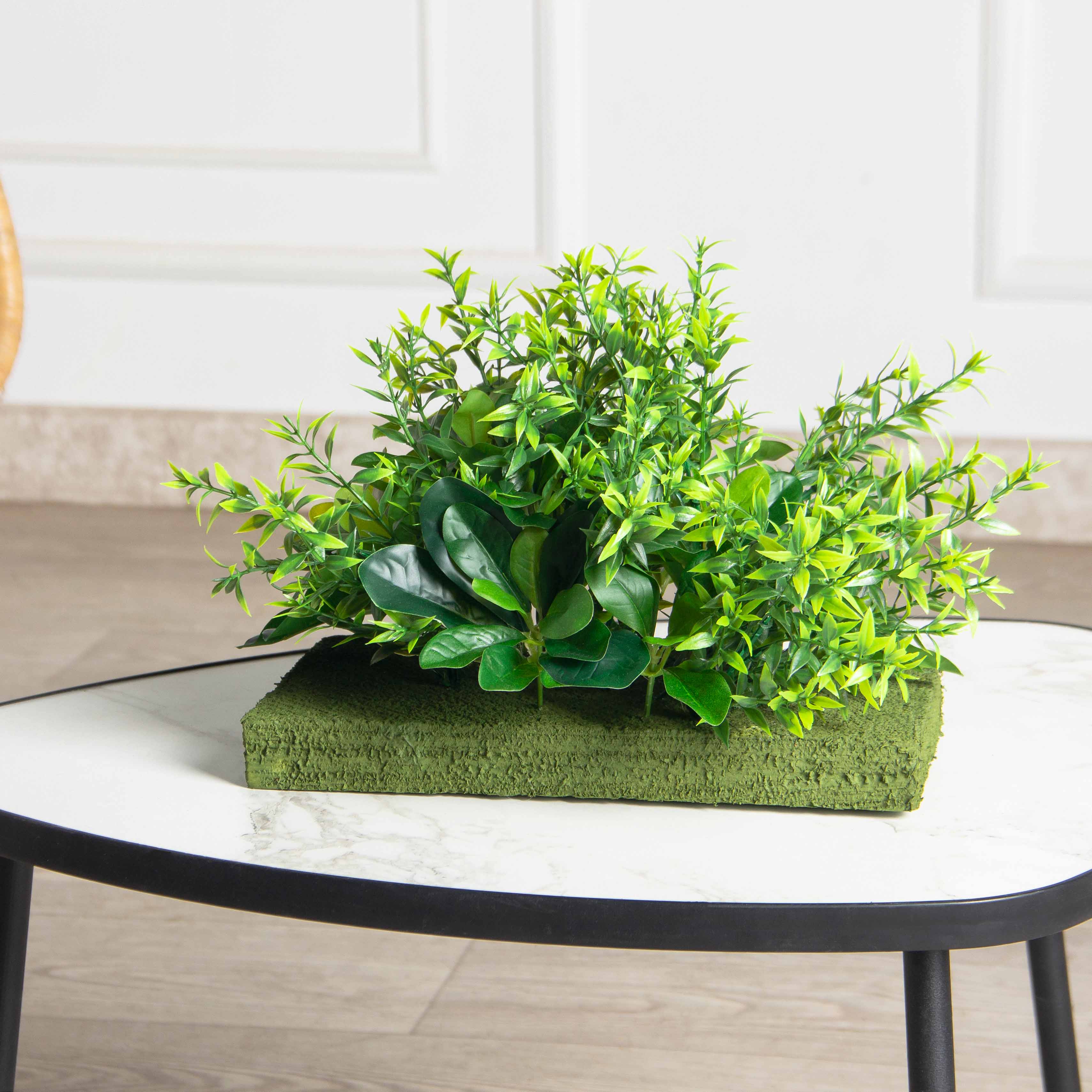 ВМ107(з) Композиция искусственная Микс с питтоспорумом h15см на вставке 28х14,5х3см_2