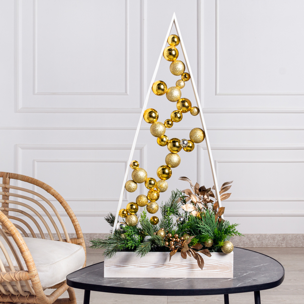 КНг59(F) Композиция искусственная НГ Елочка в ящике 40х9хh8см, золото_1