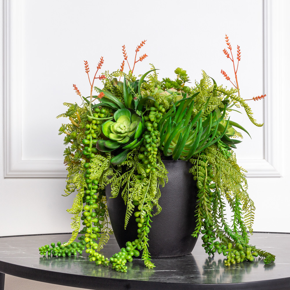 СКК12(з) Композиция искусственная из суккулентов в большом кашпо d22см, зеленый_1