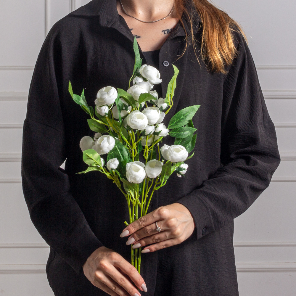 7141А/0443-3/23 Ранункулюс искусственный, 5 голов,  6 бутонов  h51см,  белый_3