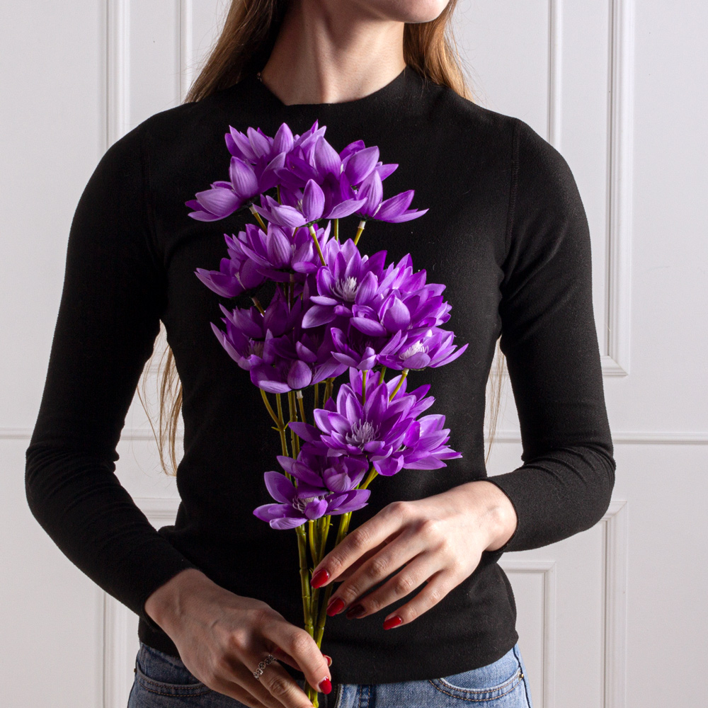 7141А/0443-10/17Р Морозник искусственный ветка 10 голов, h55см, фиолетовый_3