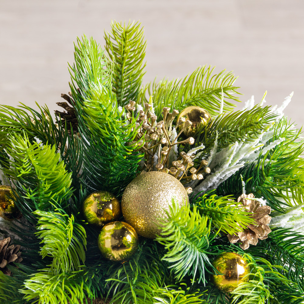 КНг65/3(Пр)(F) Композиция искусственная НГ в золотом кокосовом боксе d20,h8см, золотая_3