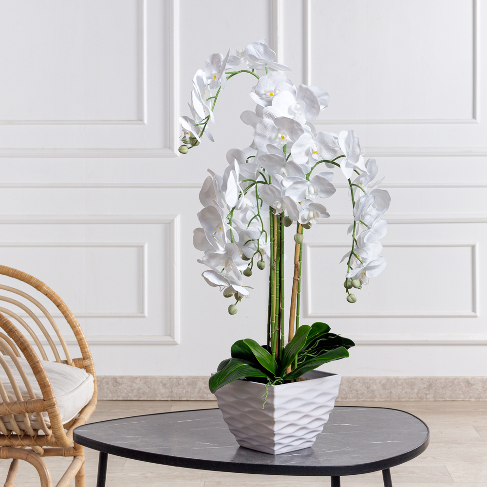 ЦК80*5/33-1(Пр)(F) Орхидея Фаленопсис искусственная h80см (латекс) в интерьерном кашпо, белая_4