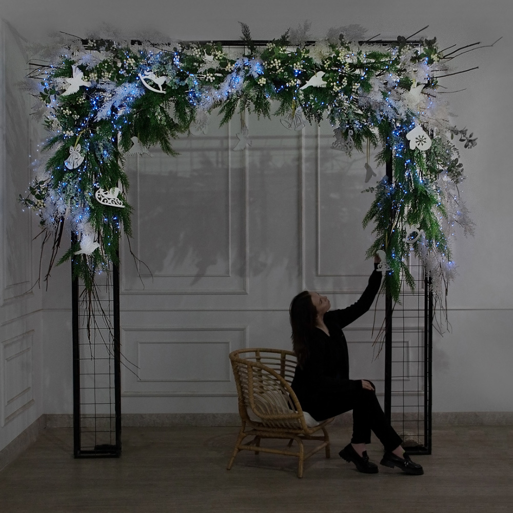 ДЛ192/СВ03с(Пр)(Fix)(F)Декор вход.группы h200см н/прутьях, прист.с гирлянд.Роса, скандинав.стиль_3