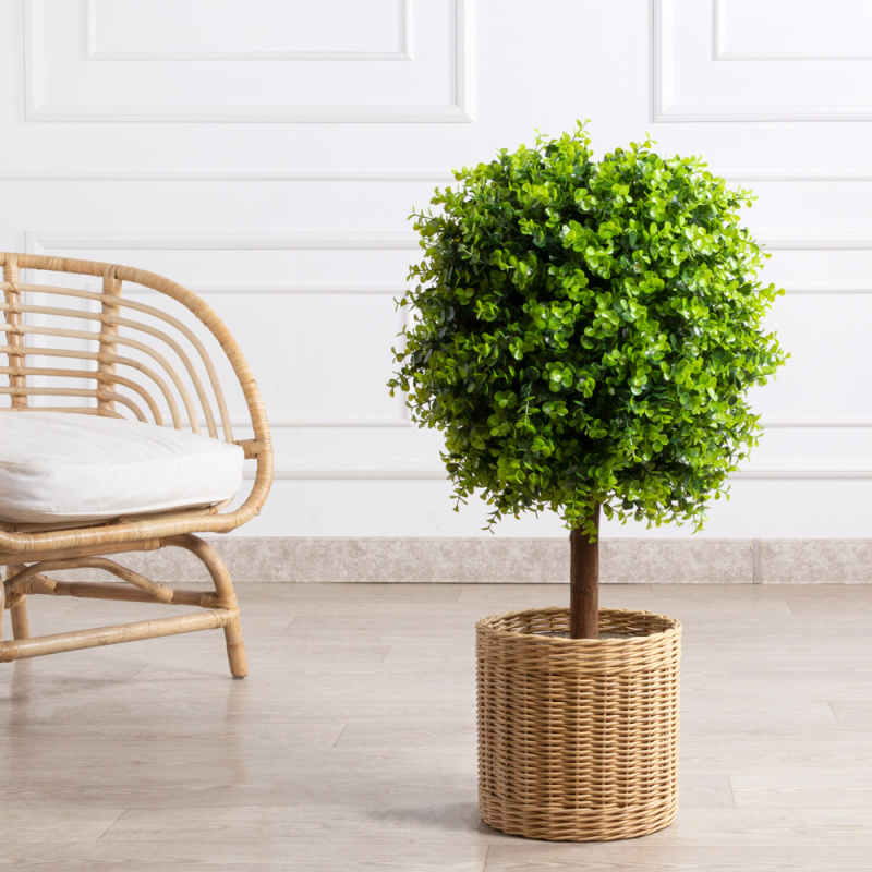 СШ085/228(з)(F) Самшит искусственный шар эвкалипт Элит d50см в кашпо h85см