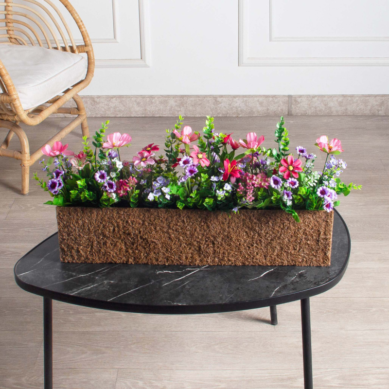 Ц427-1/3(з)(F) Композиция искусств. Цветочный микс с Колокольчиками в кокос. боксе 55,5х7,5х12см_2