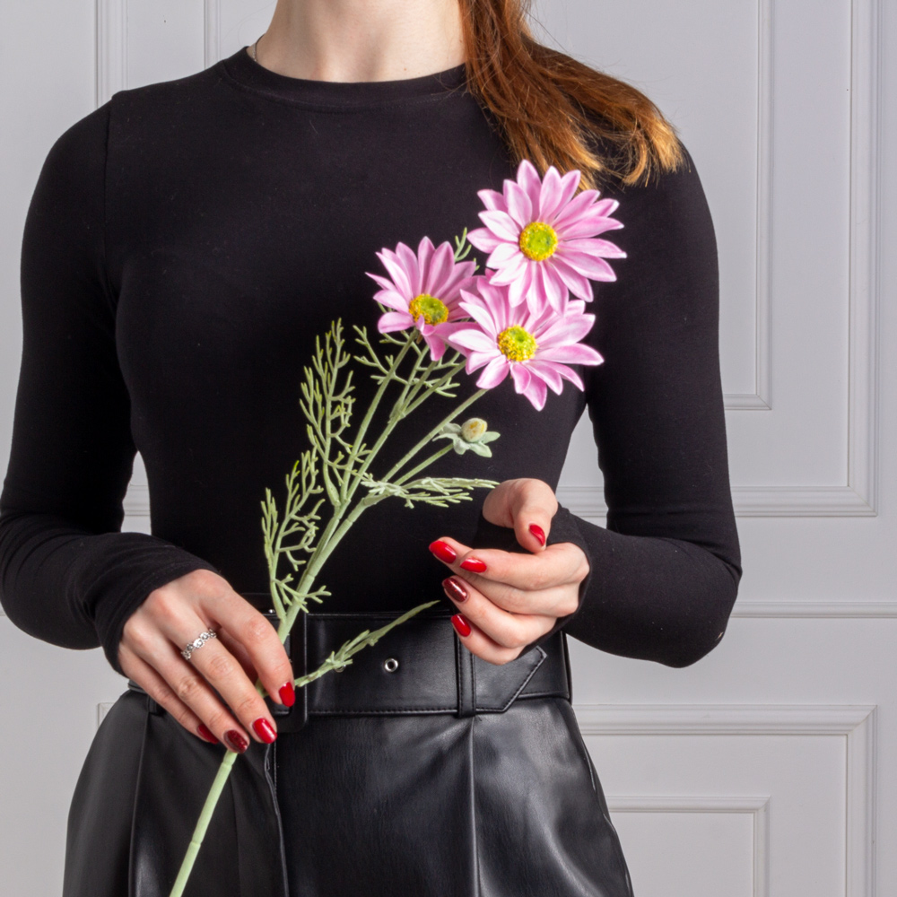 7141А/0443-20/1Р Ромашка искусственная 3 головы, 2 бутона, h60см, розовая_4