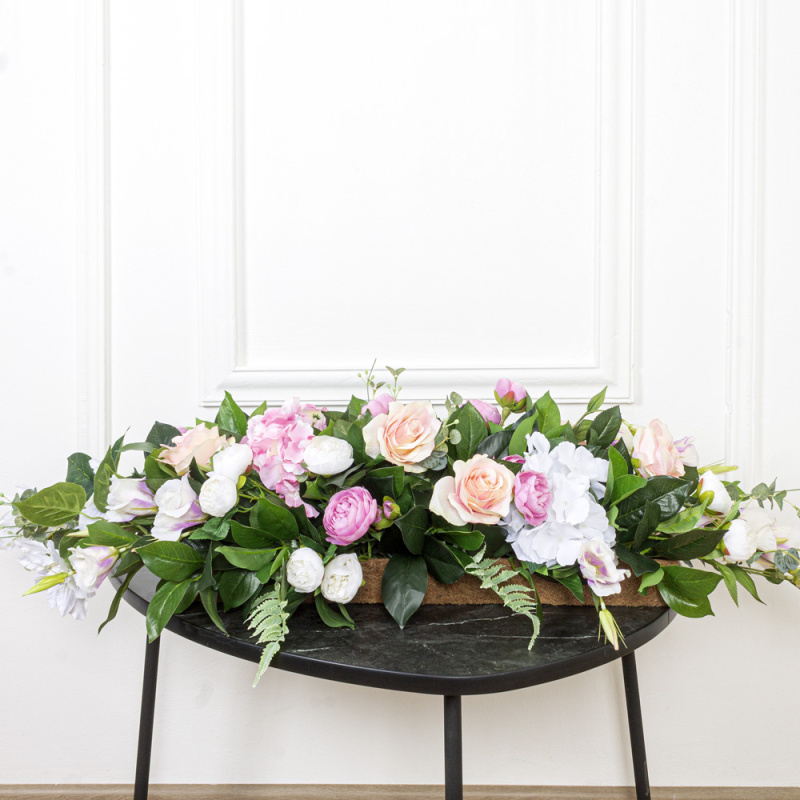 К11(з.) Композиция искусственная цветочная 100х35х27см, бело-розов.