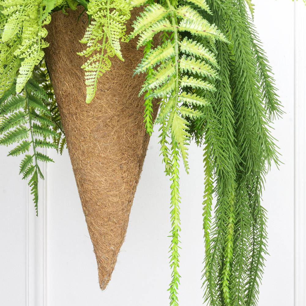 КОН01 Папоротник с зеленью h30см в кокосовом конусе d20смh39см)_5