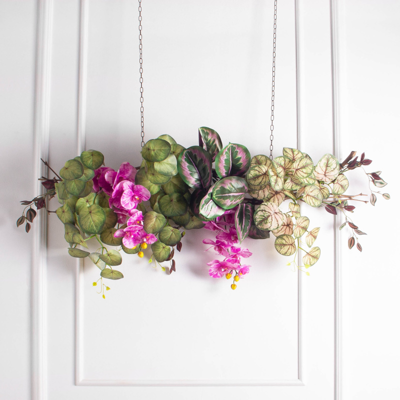 Л135-2(з)(F) Лиана тропическая с бордовой традесканцией и орхидеей L100см_1