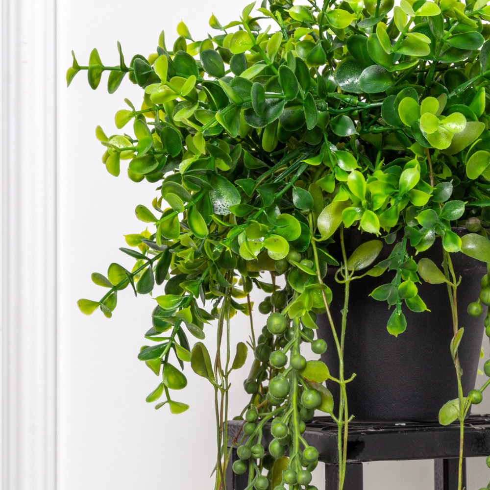 КЗ/03-2(з) Композиция искусственная Самшит с ампельными суккулентами в ребристом кашпо_1