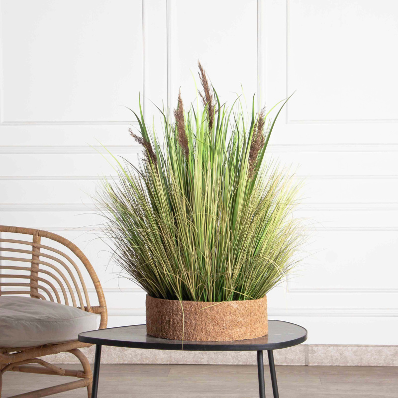 ТД100-2/2(з)(F) Трава Осока искусственная h70см в кокосовом боксе d39см h12см_1