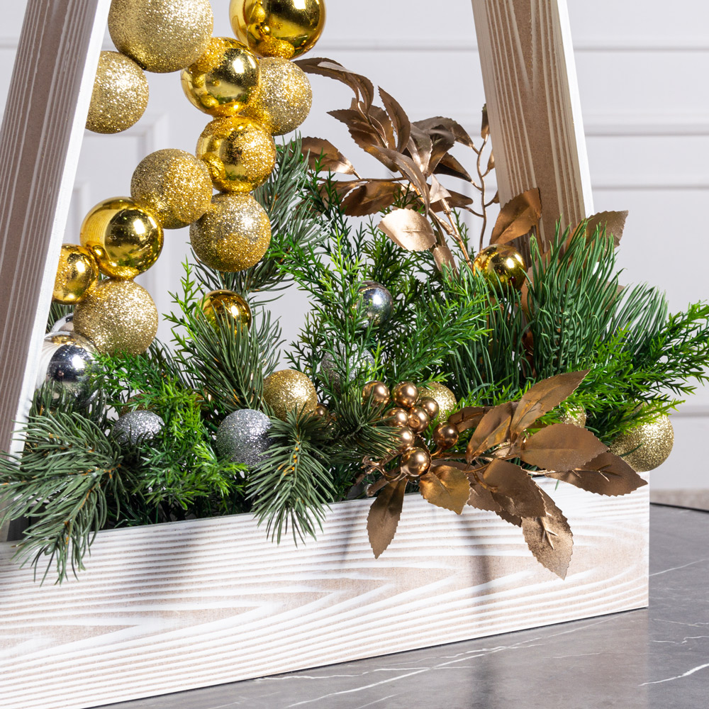 КНг59(F) Композиция искусственная НГ Елочка в ящике 40х9хh8см, золото_2