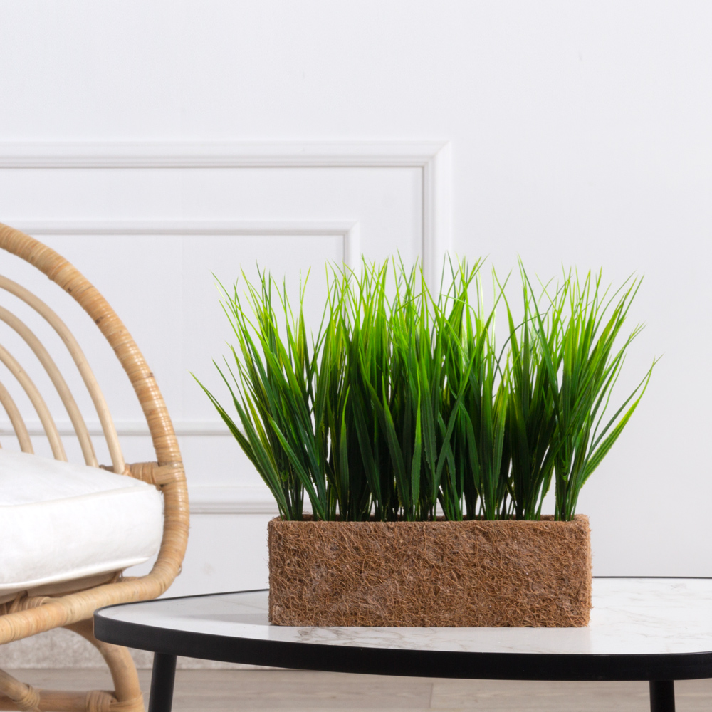 ТД051/1(F) Трава искусственная короткая h20см в кокосовом боксе 25х8х8см_1