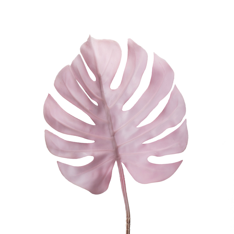 7143/0030-7/1 Лист Монстеры искусственный, маленький, розовый h 75 см (32+43)