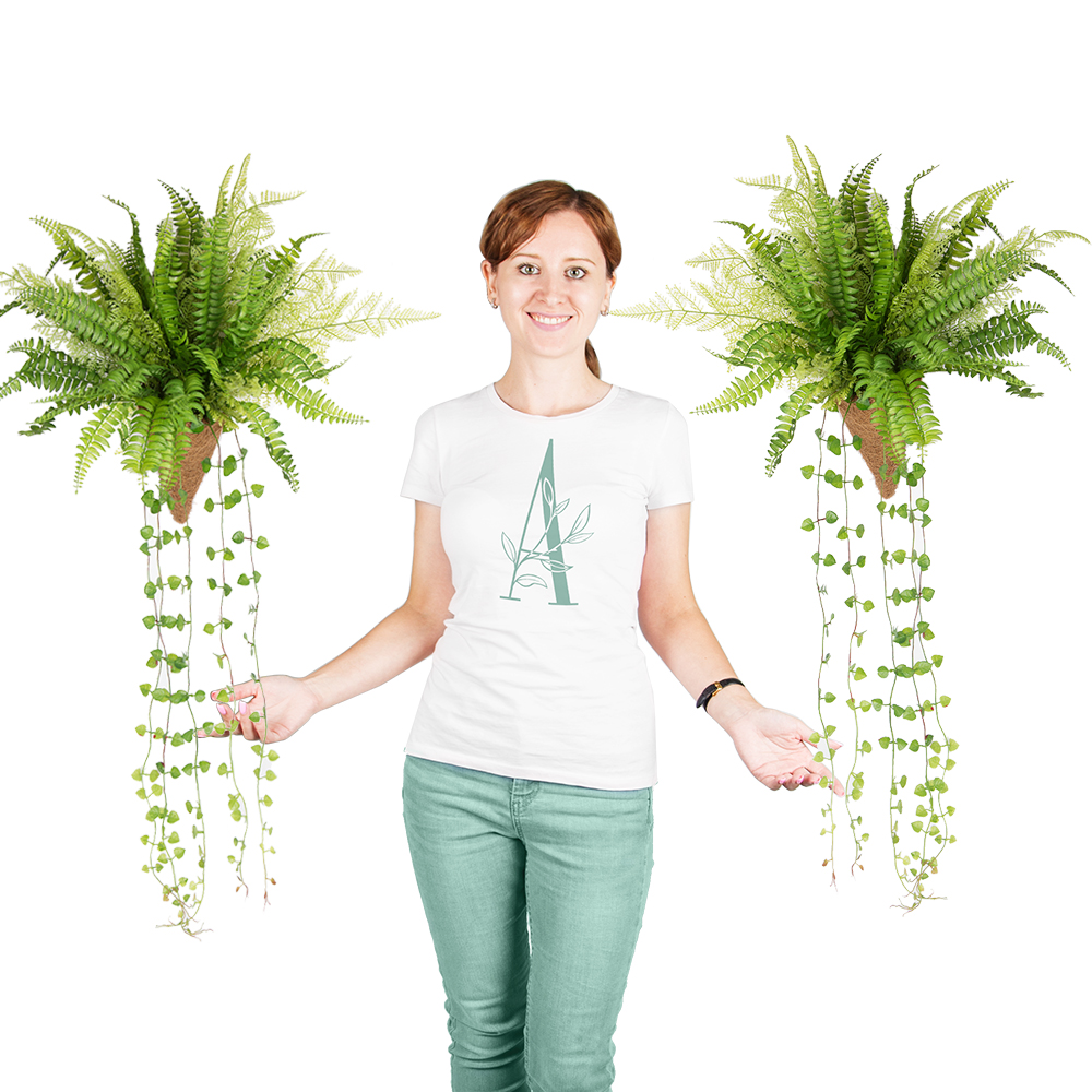 КН15-3/2(з) Папоротник ампельный h23см(силикон) в кокосовом конусе d11;h15см_4