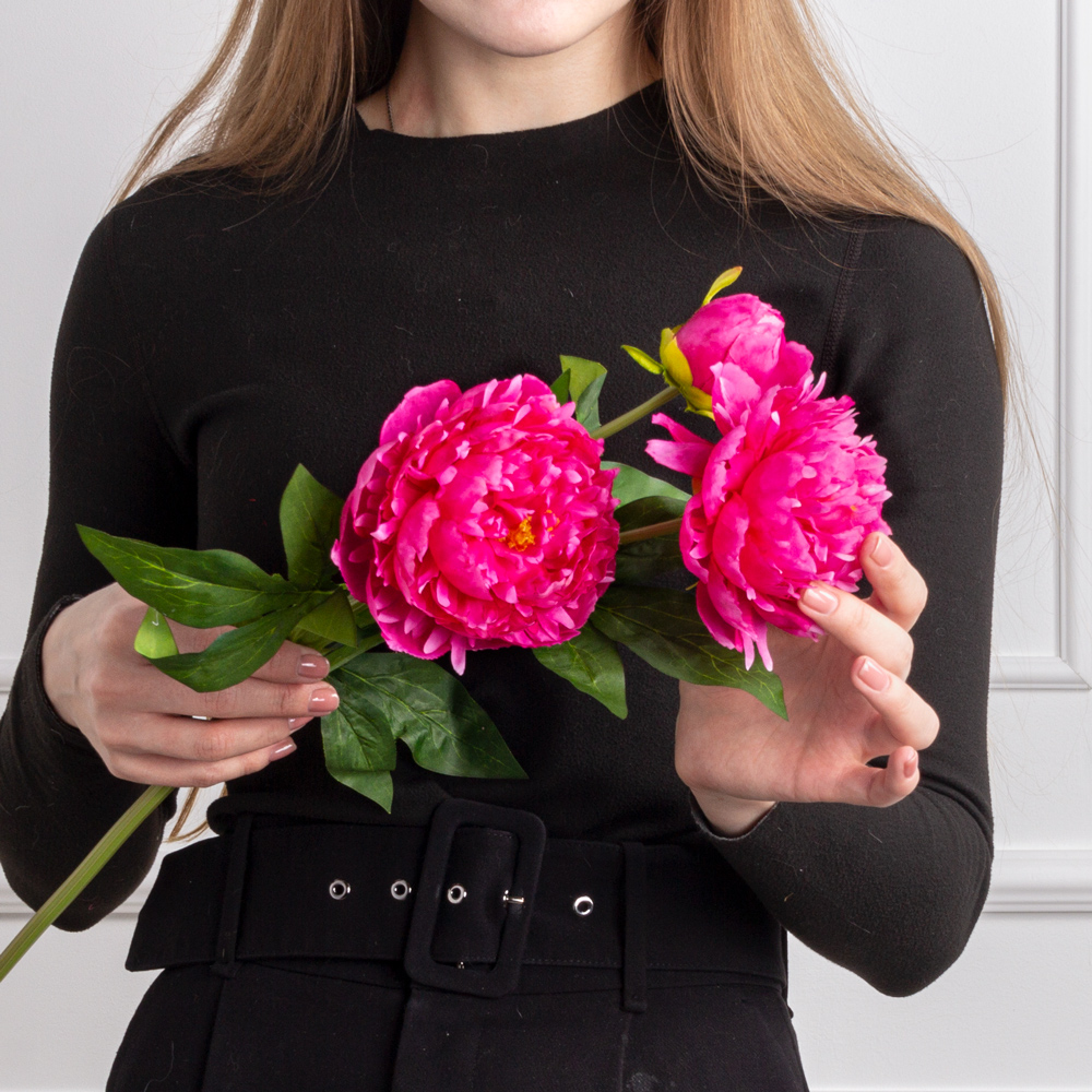 7141А/9120-08/6Р(АКЦИЯ) Пион искусственный 2 головы, 1 бутон, h75см, фуксия_5